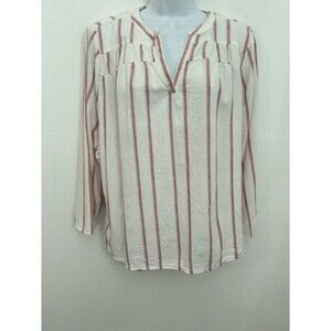 Splendid Linen Blend Blouse Medium White Pink Stripe Peasant Boho Beachy